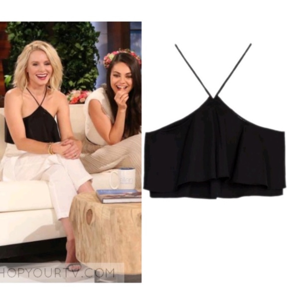 Zara Black Frill Ruffle Crop Top size S black label